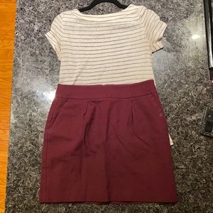 Burgandy skirt and boatneck top